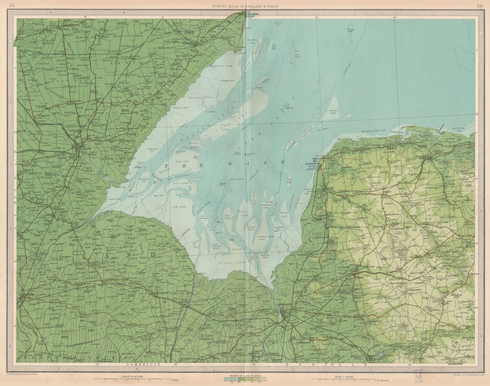 THE WASH. Boston King's Lynn Hunstanton Wainfleet. Lincs Norfolk.LARGE 1939 map